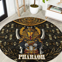 Pharaoh King Tut Egypt Round Carpet with Hieroglyphic Gold Pattern