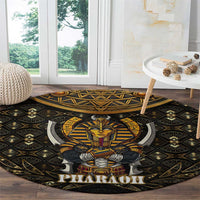 Pharaoh King Tut Egypt Round Carpet with Hieroglyphic Gold Pattern