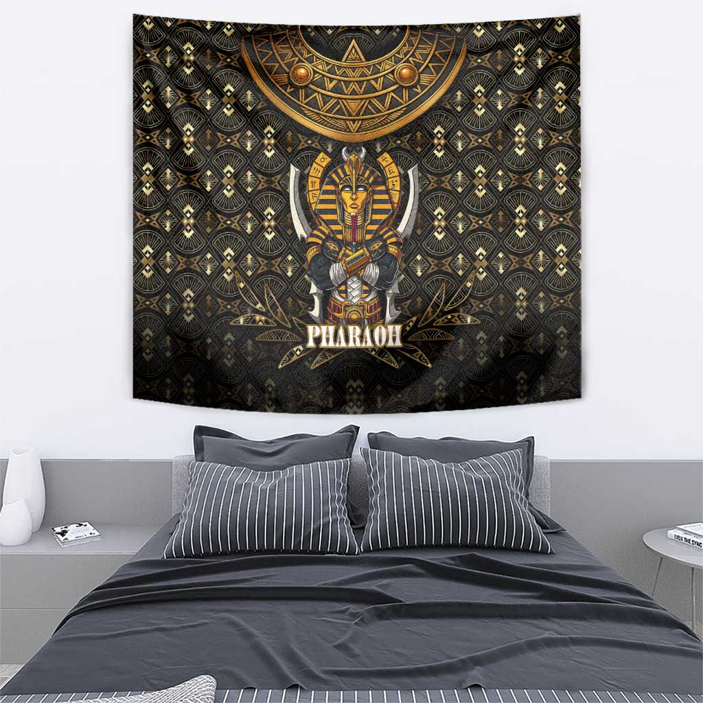 Pharaoh King Tut Egypt Tapestry with Hieroglyphic Gold Pattern