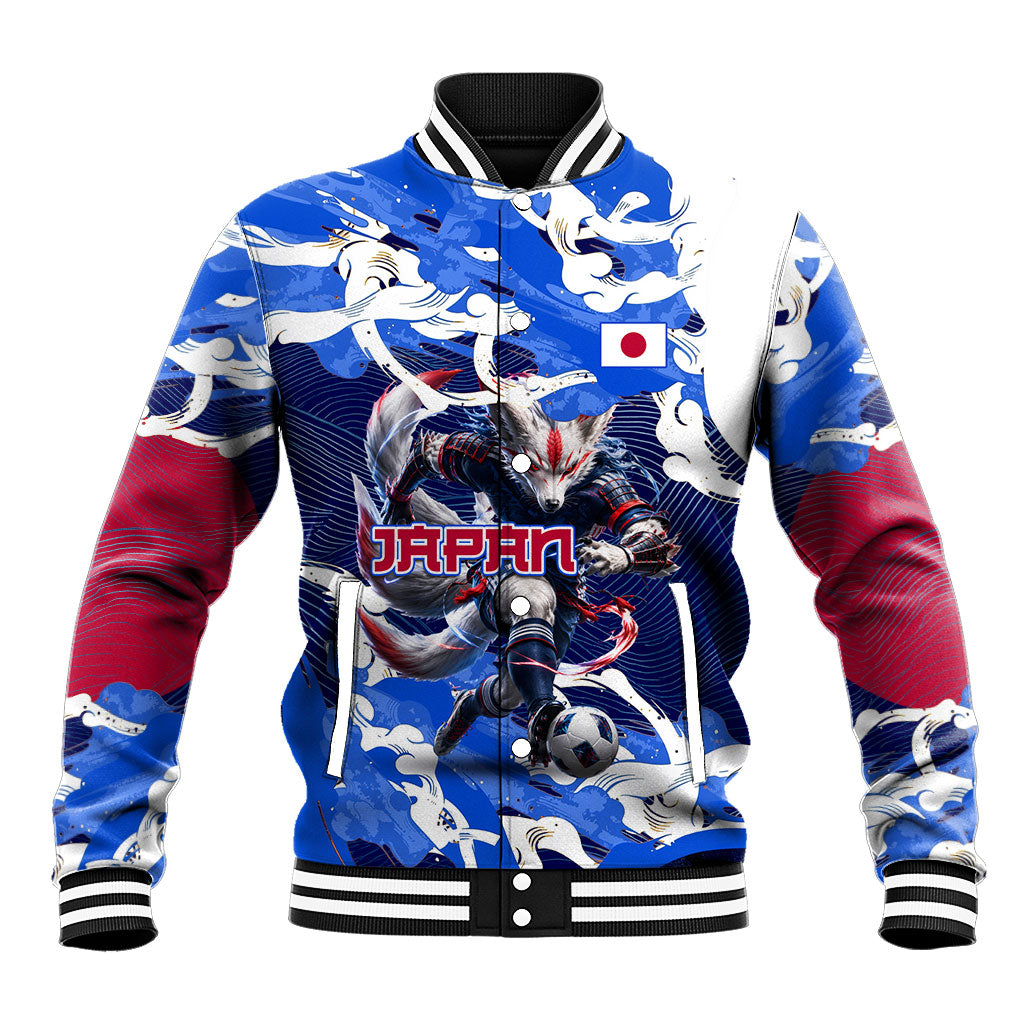 Personalized Japan Football Baseball Jacket Kitsune Samurai Mascot - Traditional Wave Heritage