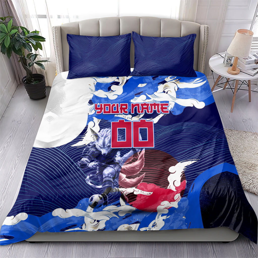 Personalized Japan Football Bedding Set Kitsune Samurai Mascot - Traditional Wave Heritage