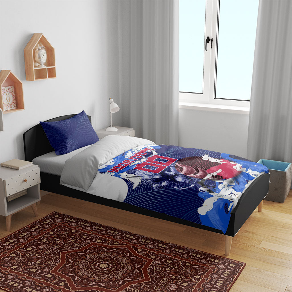 Personalized Japan Football Bedding Set Kitsune Samurai Mascot - Traditional Wave Heritage