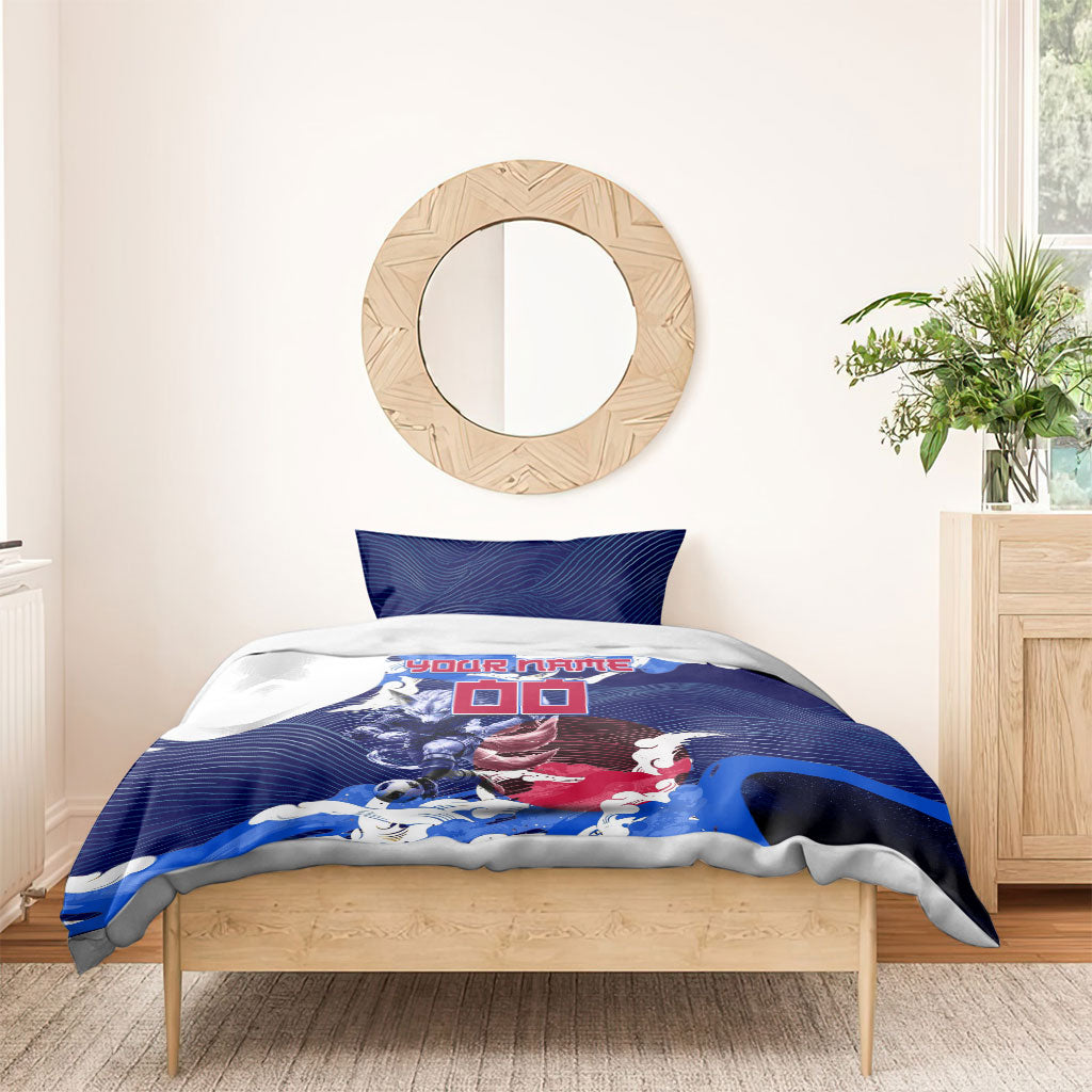 Personalized Japan Football Bedding Set Kitsune Samurai Mascot - Traditional Wave Heritage