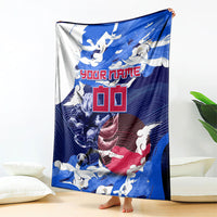Personalized Japan Football Blanket Kitsune Samurai Mascot - Traditional Wave Heritage