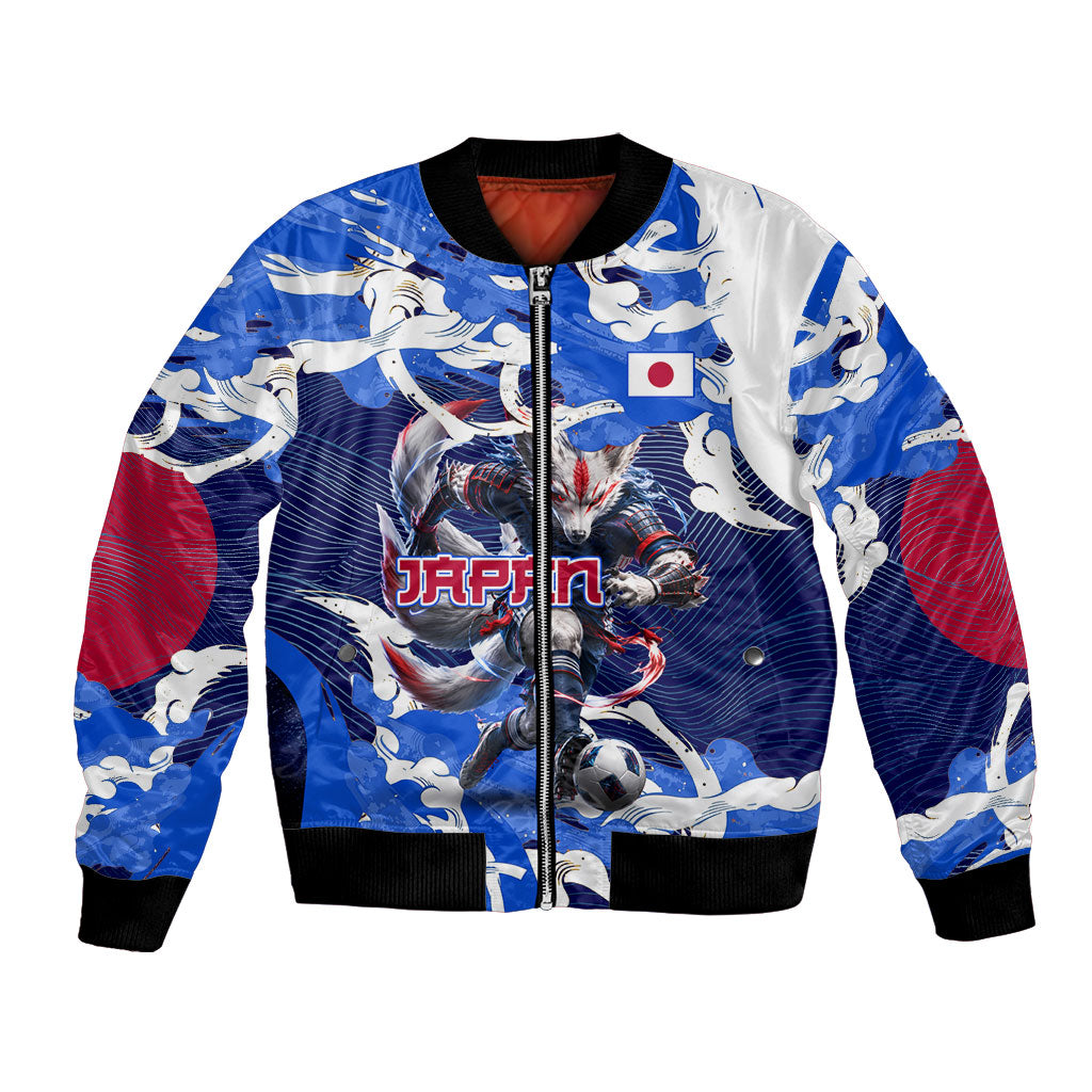 Personalized Japan Football Bomber Jacket Kitsune Samurai Mascot - Traditional Wave Heritage
