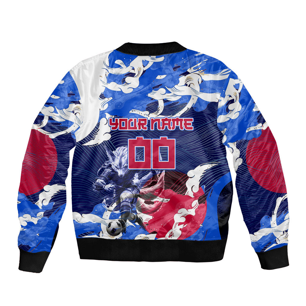 Personalized Japan Football Bomber Jacket Kitsune Samurai Mascot - Traditional Wave Heritage