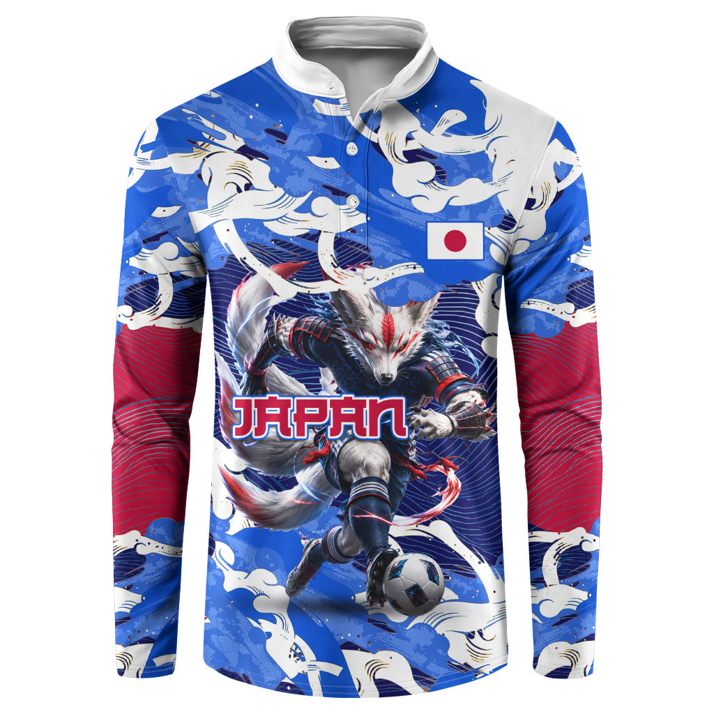 Personalized Japan Football Button Sweatshirt Kitsune Samurai Mascot - Traditional Wave Heritage