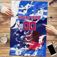 Personalized Japan Football Puzzle Kitsune Samurai Mascot - Traditional Wave Heritage