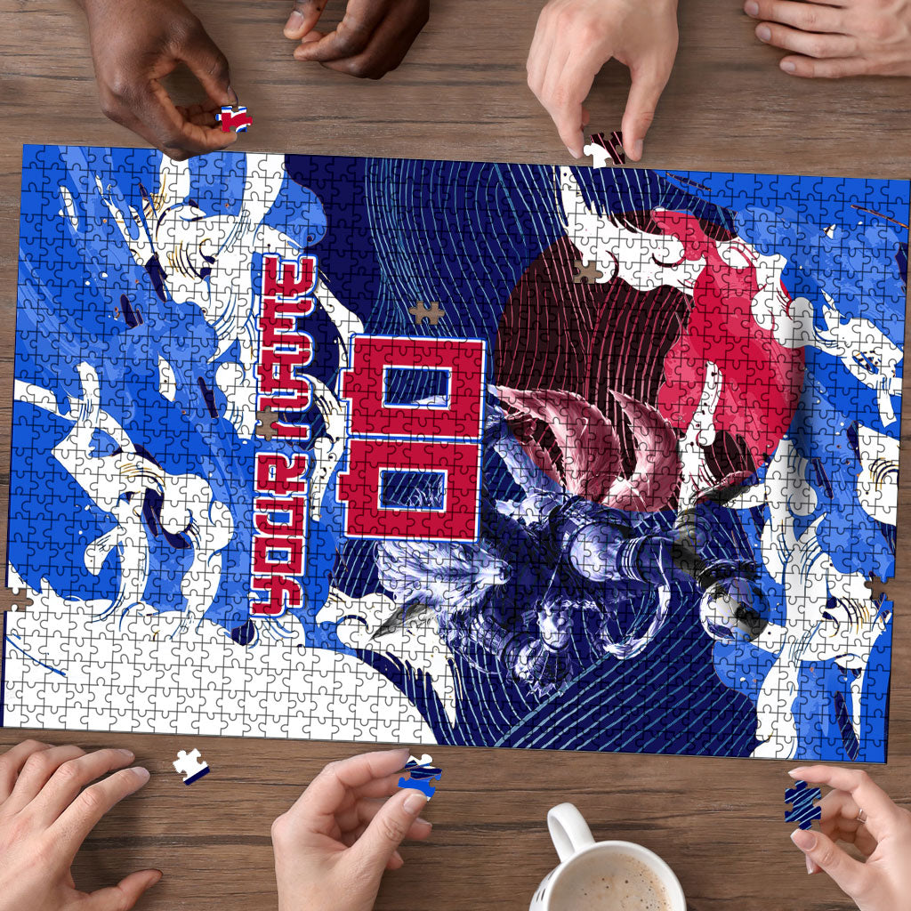 Personalized Japan Football Puzzle Kitsune Samurai Mascot - Traditional Wave Heritage
