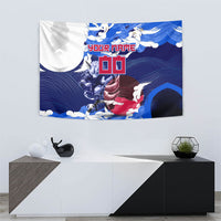 Personalized Japan Football Tapestry Kitsune Samurai Mascot - Traditional Wave Heritage