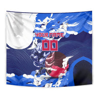 Personalized Japan Football Tapestry Kitsune Samurai Mascot - Traditional Wave Heritage