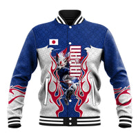 Personalized Japan Football Kitsune Mascot Baseball Jacket Samurai Blue Chrysanthemum Flame