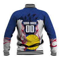 Personalized Japan Football Kitsune Mascot Baseball Jacket Samurai Blue Chrysanthemum Flame