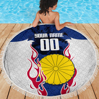 Personalized Japan Football Kitsune Mascot Beach Blanket Samurai Blue Chrysanthemum Flame