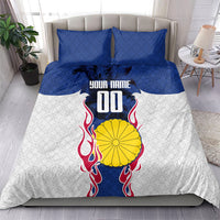 Personalized Japan Football Kitsune Mascot Bedding Set Samurai Blue Chrysanthemum Flame