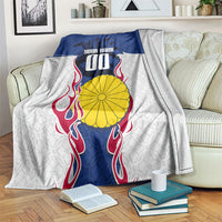 Personalized Japan Football Kitsune Mascot Blanket Samurai Blue Chrysanthemum Flame