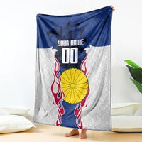 Personalized Japan Football Kitsune Mascot Blanket Samurai Blue Chrysanthemum Flame