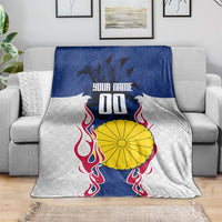 Personalized Japan Football Kitsune Mascot Blanket Samurai Blue Chrysanthemum Flame