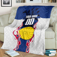 Personalized Japan Football Kitsune Mascot Blanket Samurai Blue Chrysanthemum Flame