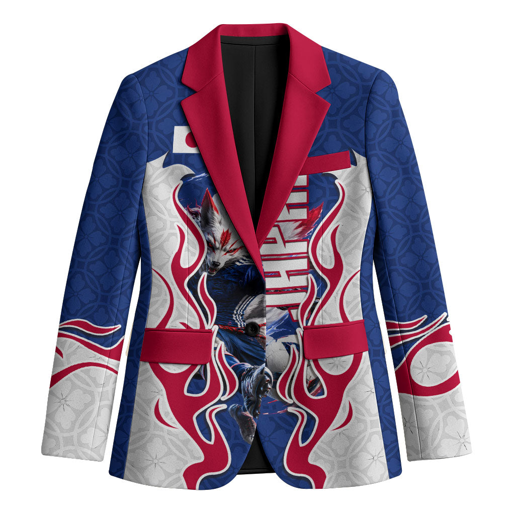 Personalized Japan Football Kitsune Mascot Blazer Samurai Blue Chrysanthemum Flame