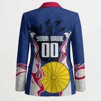Personalized Japan Football Kitsune Mascot Blazer Samurai Blue Chrysanthemum Flame