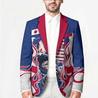 Personalized Japan Football Kitsune Mascot Blazer Samurai Blue Chrysanthemum Flame