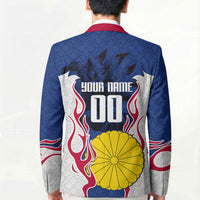 Personalized Japan Football Kitsune Mascot Blazer Samurai Blue Chrysanthemum Flame