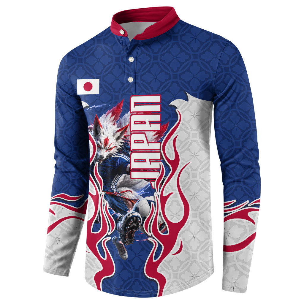 Personalized Japan Football Kitsune Mascot Button Sweatshirt Samurai Blue Chrysanthemum Flame