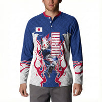 Personalized Japan Football Kitsune Mascot Button Sweatshirt Samurai Blue Chrysanthemum Flame
