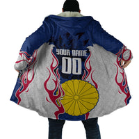 Personalized Japan Football Kitsune Mascot Cloak Samurai Blue Chrysanthemum Flame