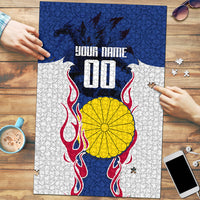 Personalized Japan Football Kitsune Mascot Puzzle Samurai Blue Chrysanthemum Flame
