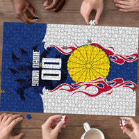 Personalized Japan Football Kitsune Mascot Puzzle Samurai Blue Chrysanthemum Flame