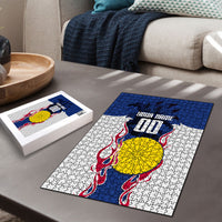 Personalized Japan Football Kitsune Mascot Puzzle Samurai Blue Chrysanthemum Flame