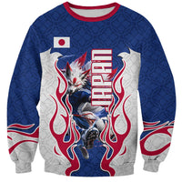 Personalized Japan Football Kitsune Mascot Sweatshirt Samurai Blue Chrysanthemum Flame