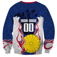 Personalized Japan Football Kitsune Mascot Sweatshirt Samurai Blue Chrysanthemum Flame