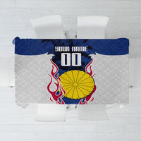 Personalized Japan Football Kitsune Mascot Tablecloth Samurai Blue Chrysanthemum Flame