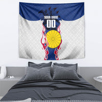 Personalized Japan Football Kitsune Mascot Tapestry Samurai Blue Chrysanthemum Flame