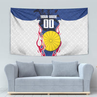 Personalized Japan Football Kitsune Mascot Tapestry Samurai Blue Chrysanthemum Flame
