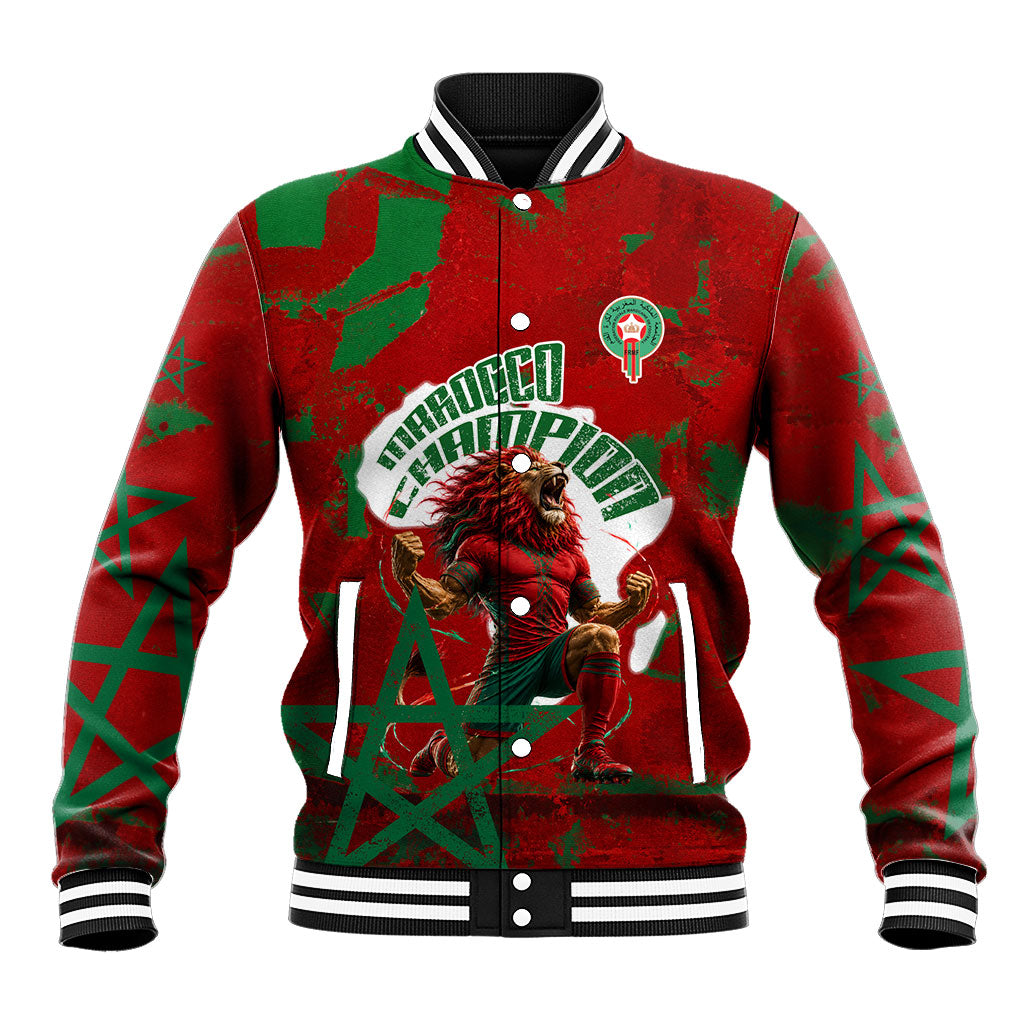 Personalized Morocco Football Baseball Jacket Atlas Lion Grunge Star Mascot
