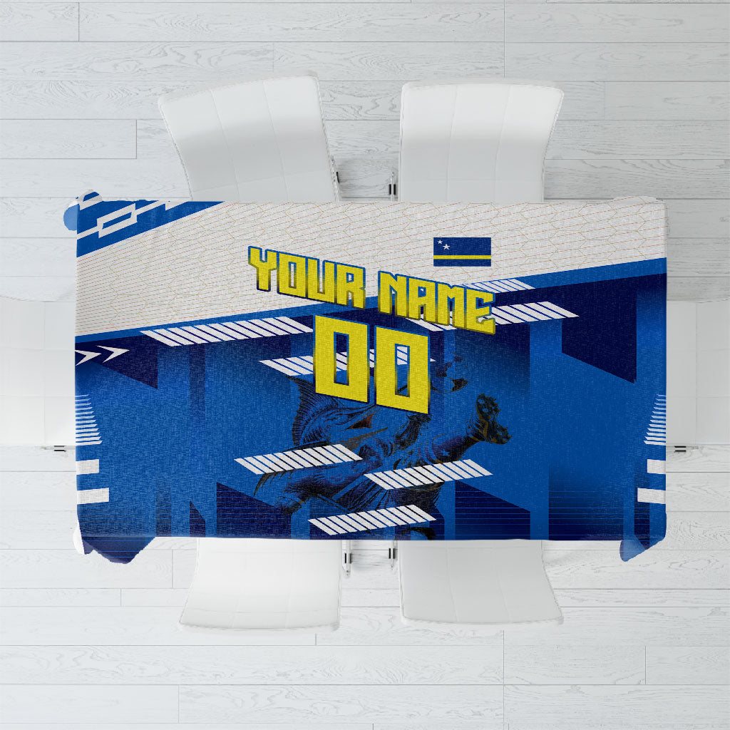 Personalized Curacao Football Tablecloth Marlin Mascot Blue National Flag Accents