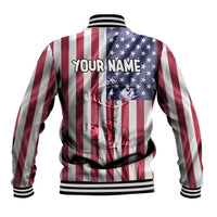 Fishing Fish Hook American Flag Baseball Jacket Custom Name Graphic in Patriotic Striped Theme - Wonder Print Shop