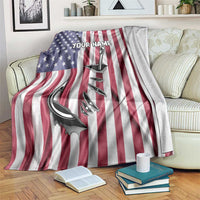 American flag blanket with star-stripe pattern, fish hook graphic, custom name