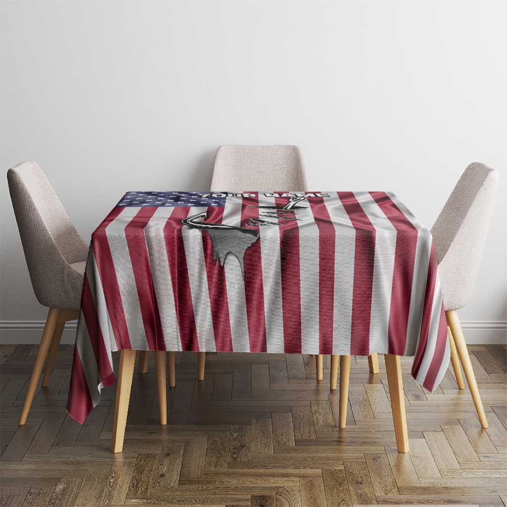 Fishing Fish Hook American Flag Tablecloth Custom Name Graphic in Patriotic Striped Theme - Wonder Print Shop