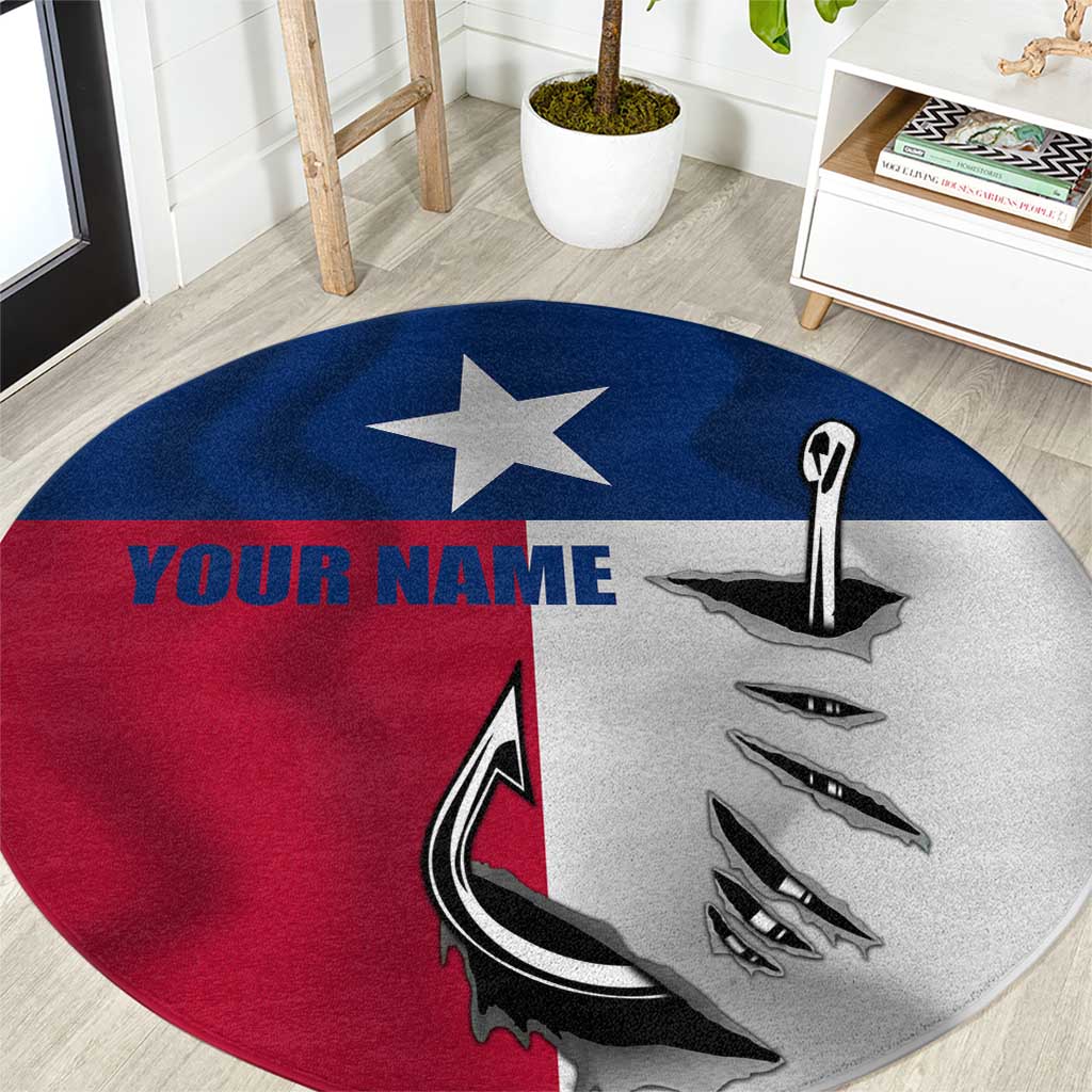Texas Flag Fishing Round Carpet Hook and Fish Illustration and Custom Name Detail - Wonder Print Shop