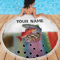 Multicolor Fish Pattern Design Beach Blanket Fishing Scaled Texture and Custom Name Print - Wonder Print Shop