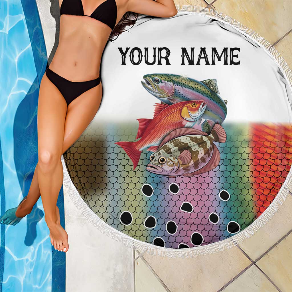 Multicolor Fish Pattern Design Beach Blanket Fishing Scaled Texture and Custom Name Print - Wonder Print Shop