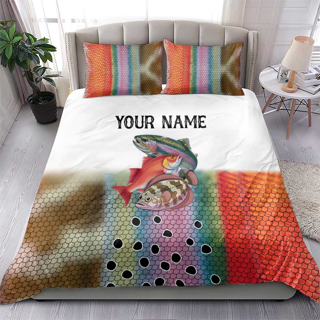 Multicolor Fish Pattern Design Bedding Set Fishing Scaled Texture and Custom Name Print - Wonder Print Shop