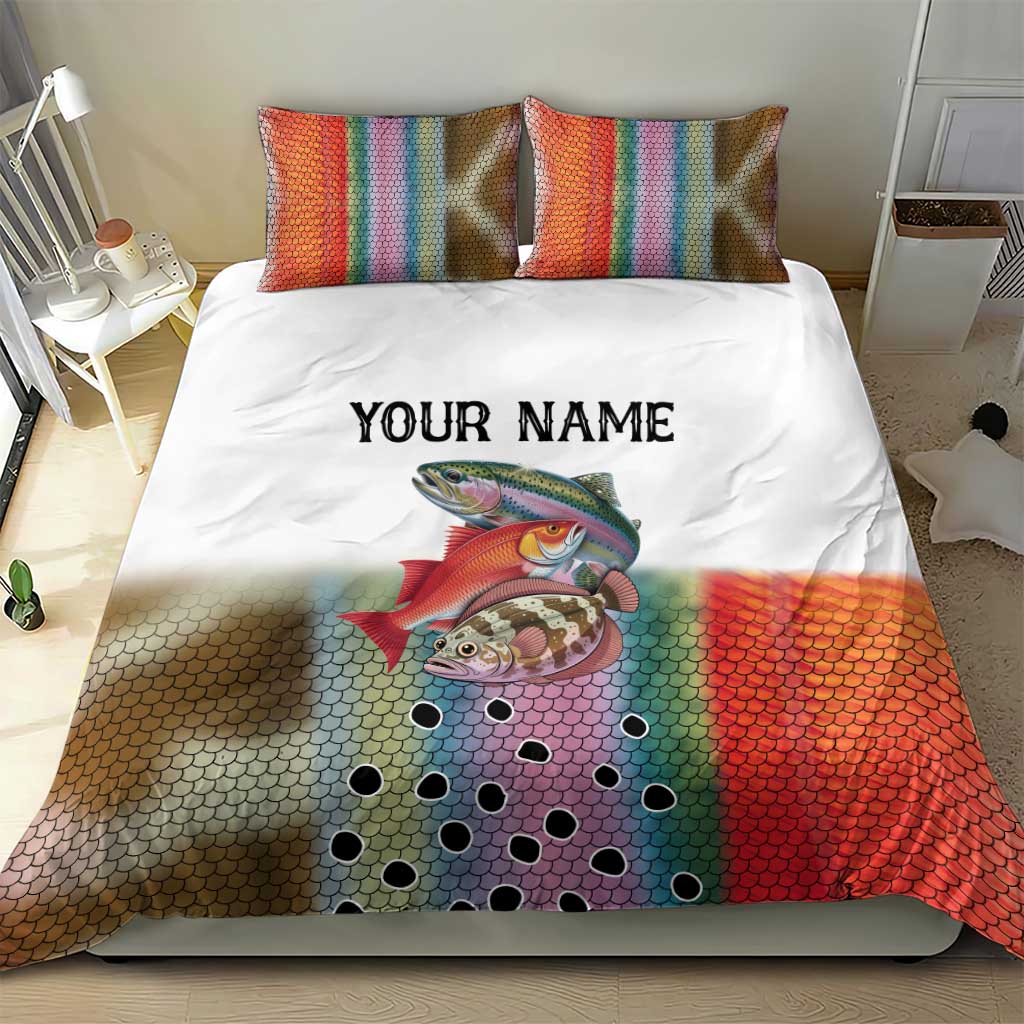 Multicolor Fish Pattern Design Bedding Set Fishing Scaled Texture and Custom Name Print - Wonder Print Shop