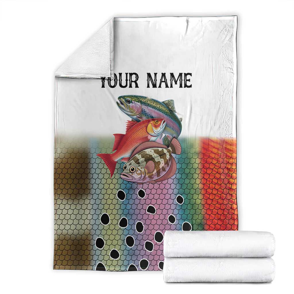 Multicolor Fish Pattern Design Blanket Fishing Scaled Texture and Custom Name Print - Wonder Print Shop