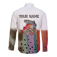 Multicolor Fish Pattern Design Long Sleeve Button Shirt Fishing Scaled Texture and Custom Name Print - Wonder Print Shop